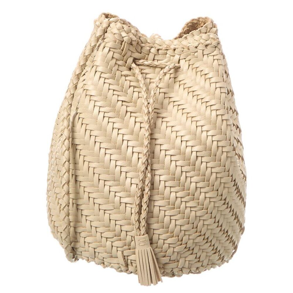 Dragon Diffusion Pompom Double Jump Leather Crossbody, Beige